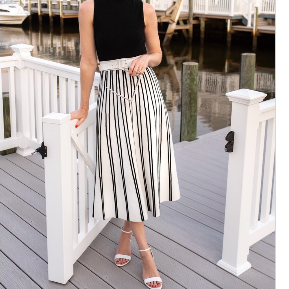 J. Crew Rent The Run Way Elegant Black and White Striped Flare Sweater Skirt